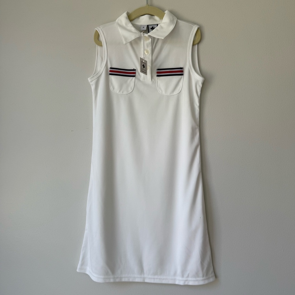 Busy Bees White Sleeveless Polo Mini Dress Girls Sz 8‎ NWT